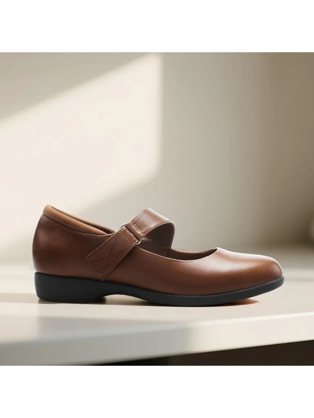 Dream Pairs Women's Brown Round Toe Adjustable Ankle Strap Mary Jane Flats